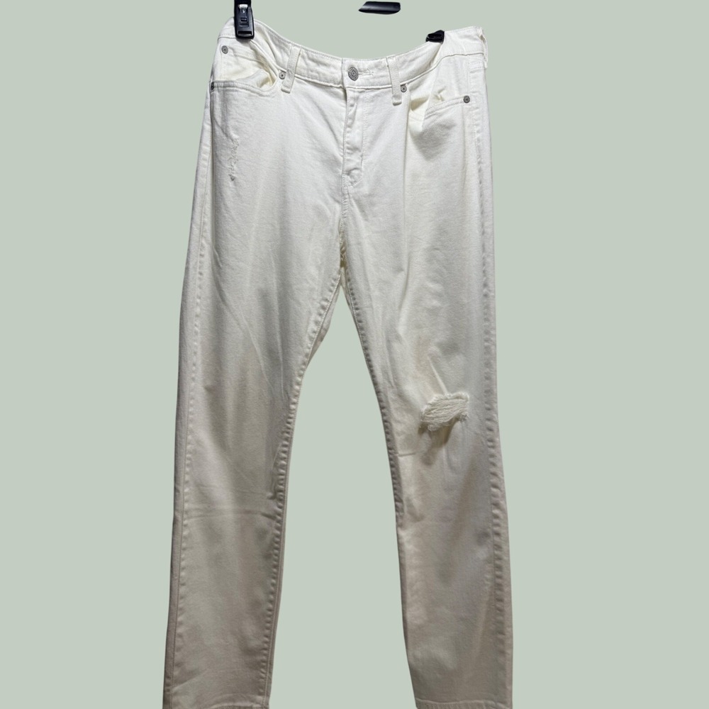 Levi's Signature Mid-Rise Slim Cuffed White Distressed Jeans Women's 14/16